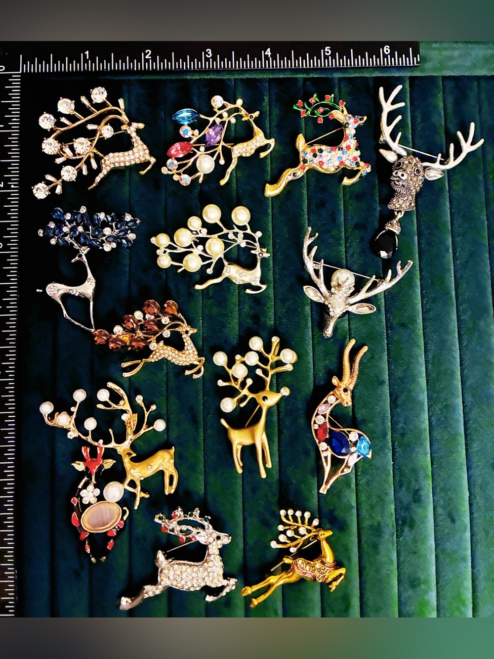 14 Pc Christmas Deer Elk Reindeer Brooch Pins Jewelry Collection